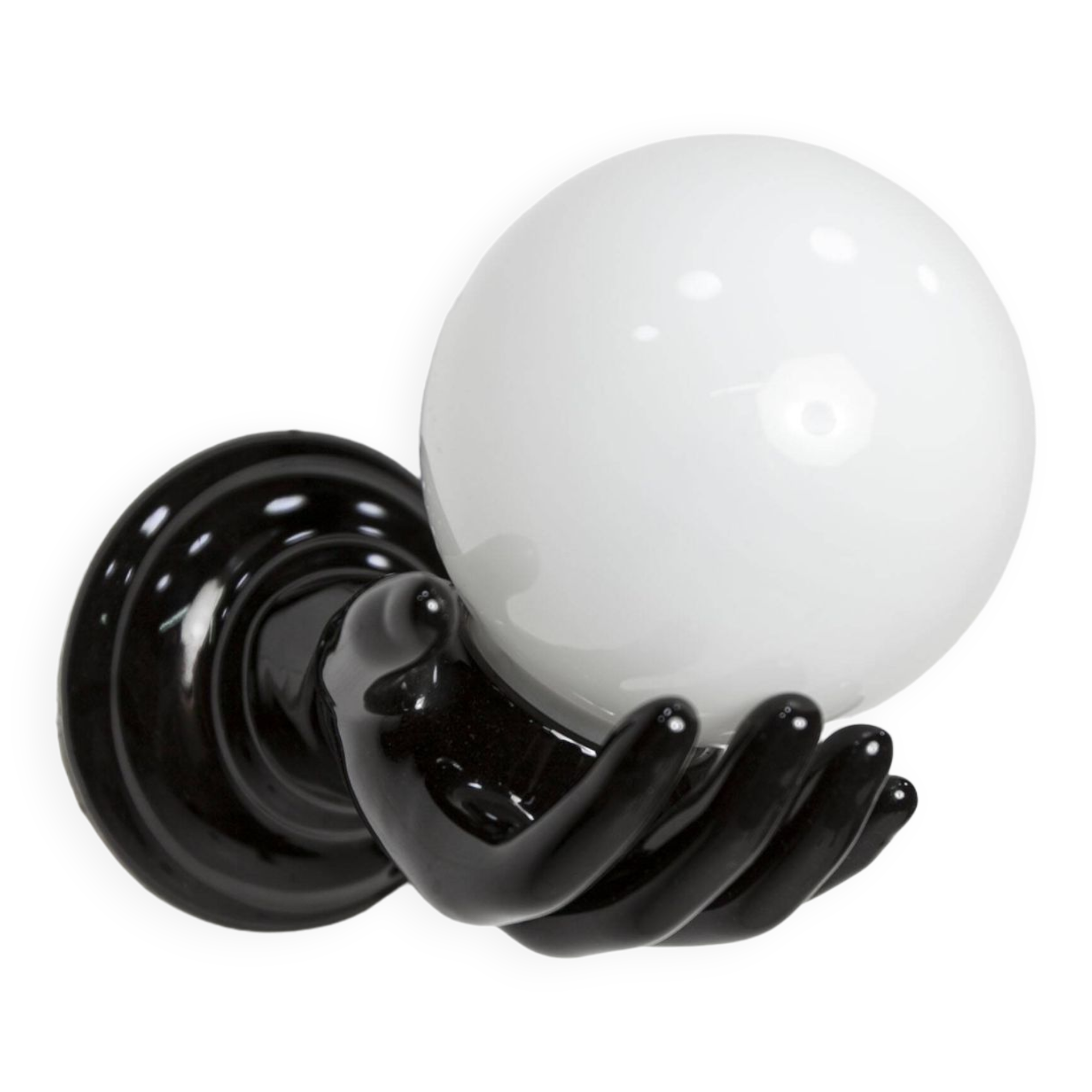 Main wall lamp in black ceramic 1960 original opaline globe