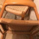 Set of 4 chairs by N.O. Møller solid oak and rope, Denmark, 1960's