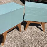 Paire de chevets vintage pieds compas/ vert