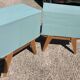 Pair of vintage bedside tables with compass feet/green