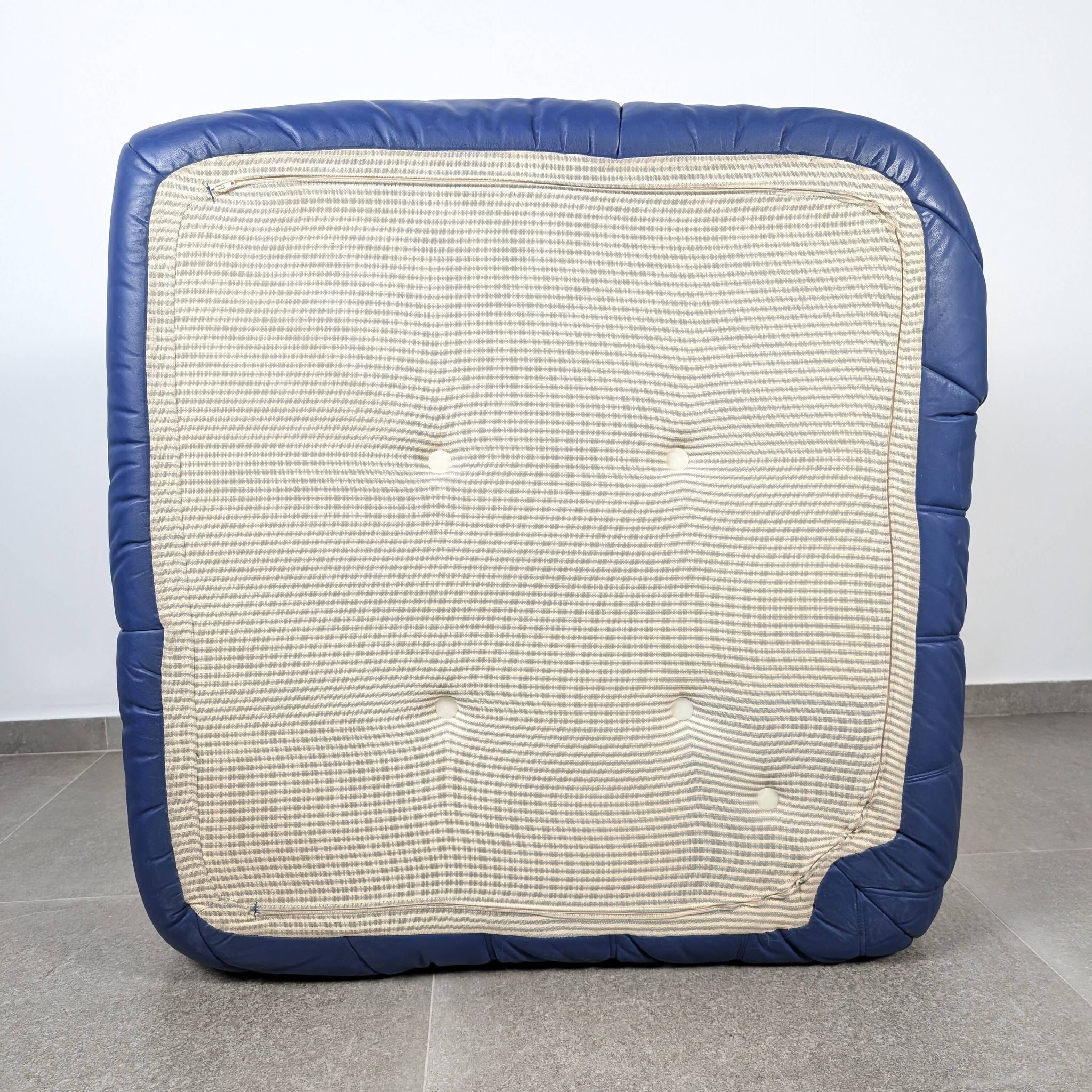 Michel Ducaroy Ligne Roset Blue Leather Togo Corner Sofa France 1980s