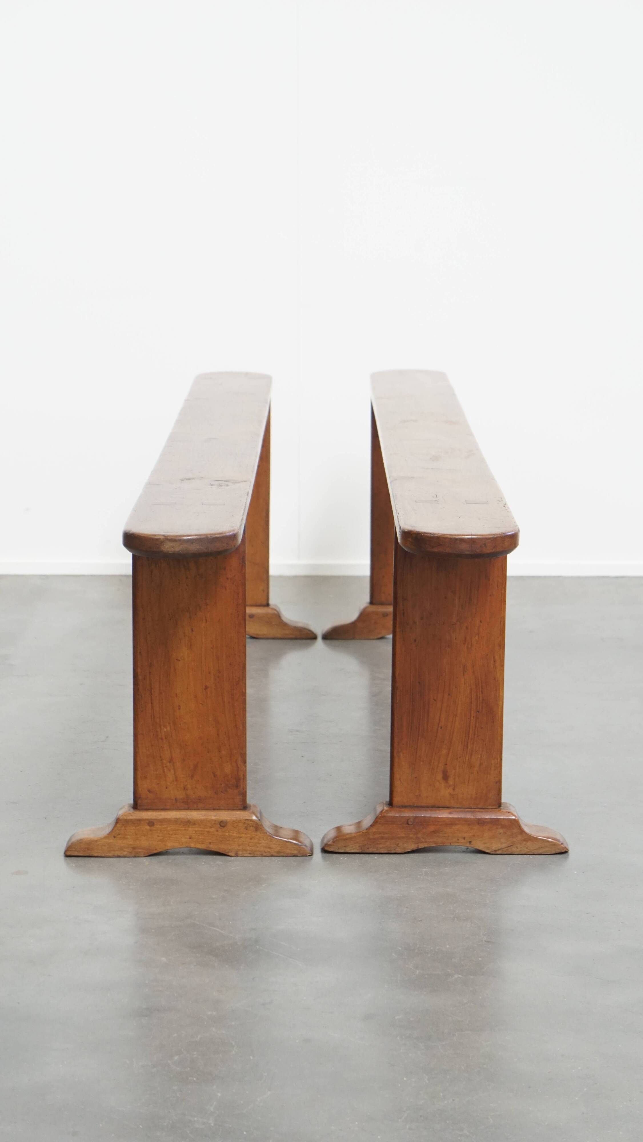 Set of 2 antique French hall benches for the dining table