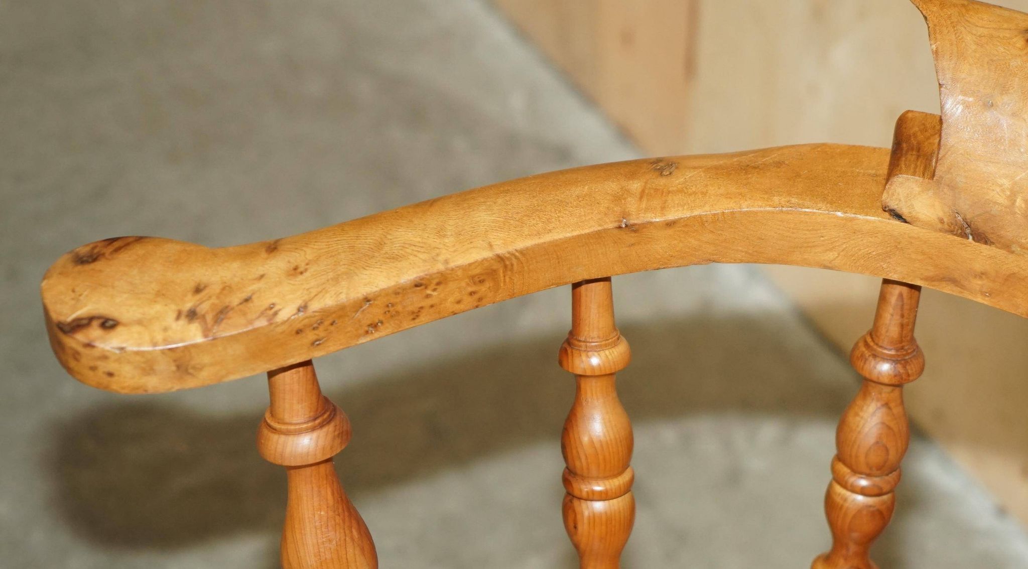 Burr yew wood swivel office chair - Windsor swivel