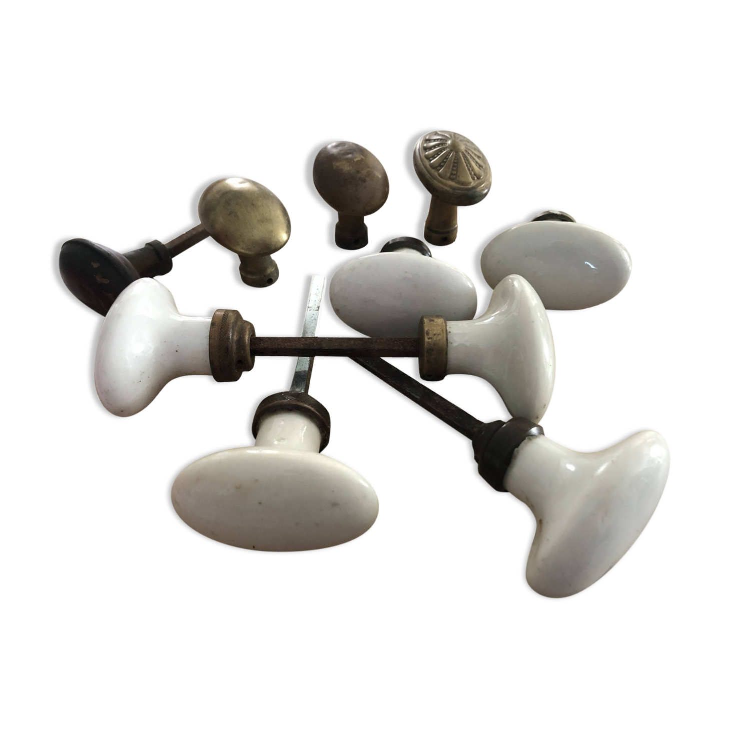 porcelain and brass door handle set