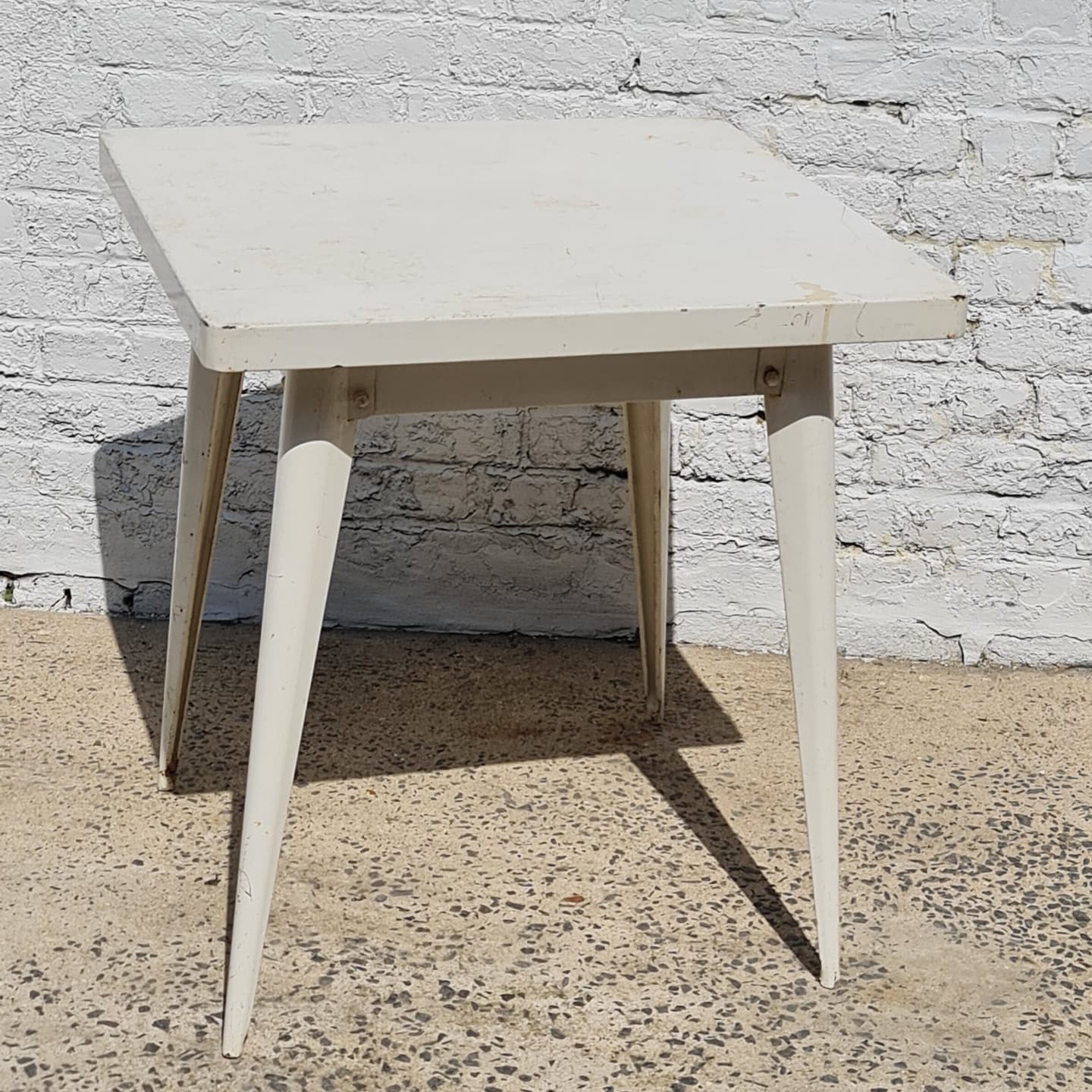 Old square tolix table white metal