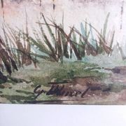 Aquarelle signée Thinel, paysage,  marais poitevin