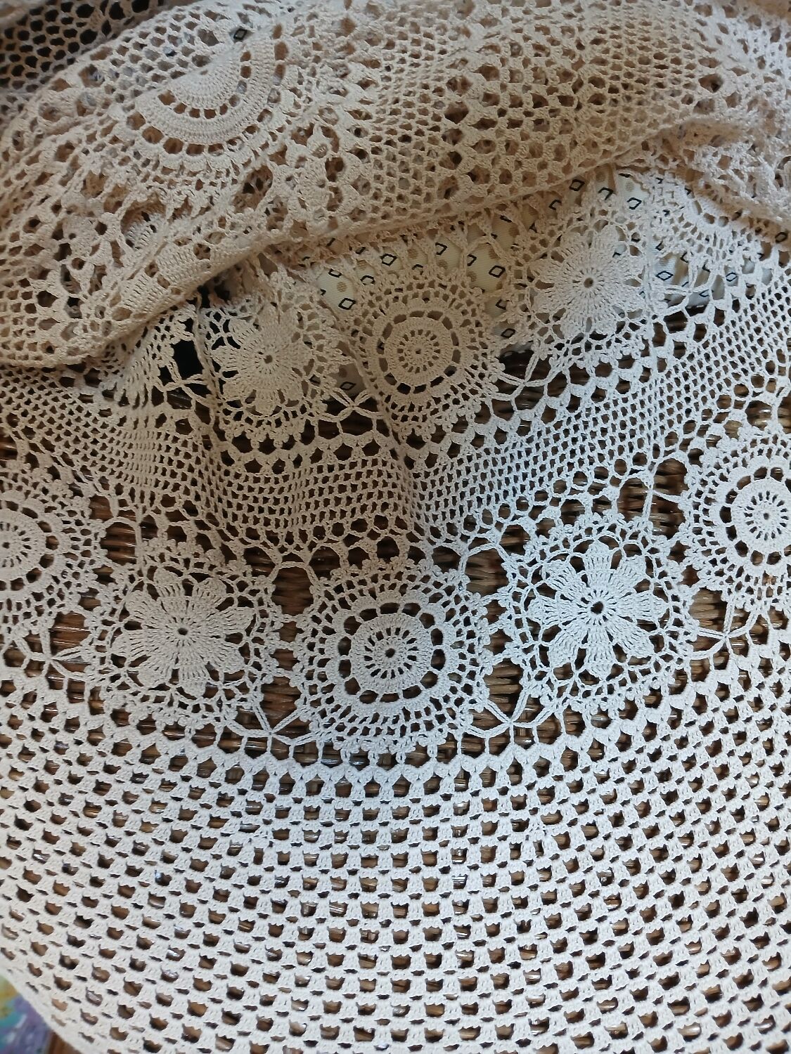 Antique handmade crochet tablecloth