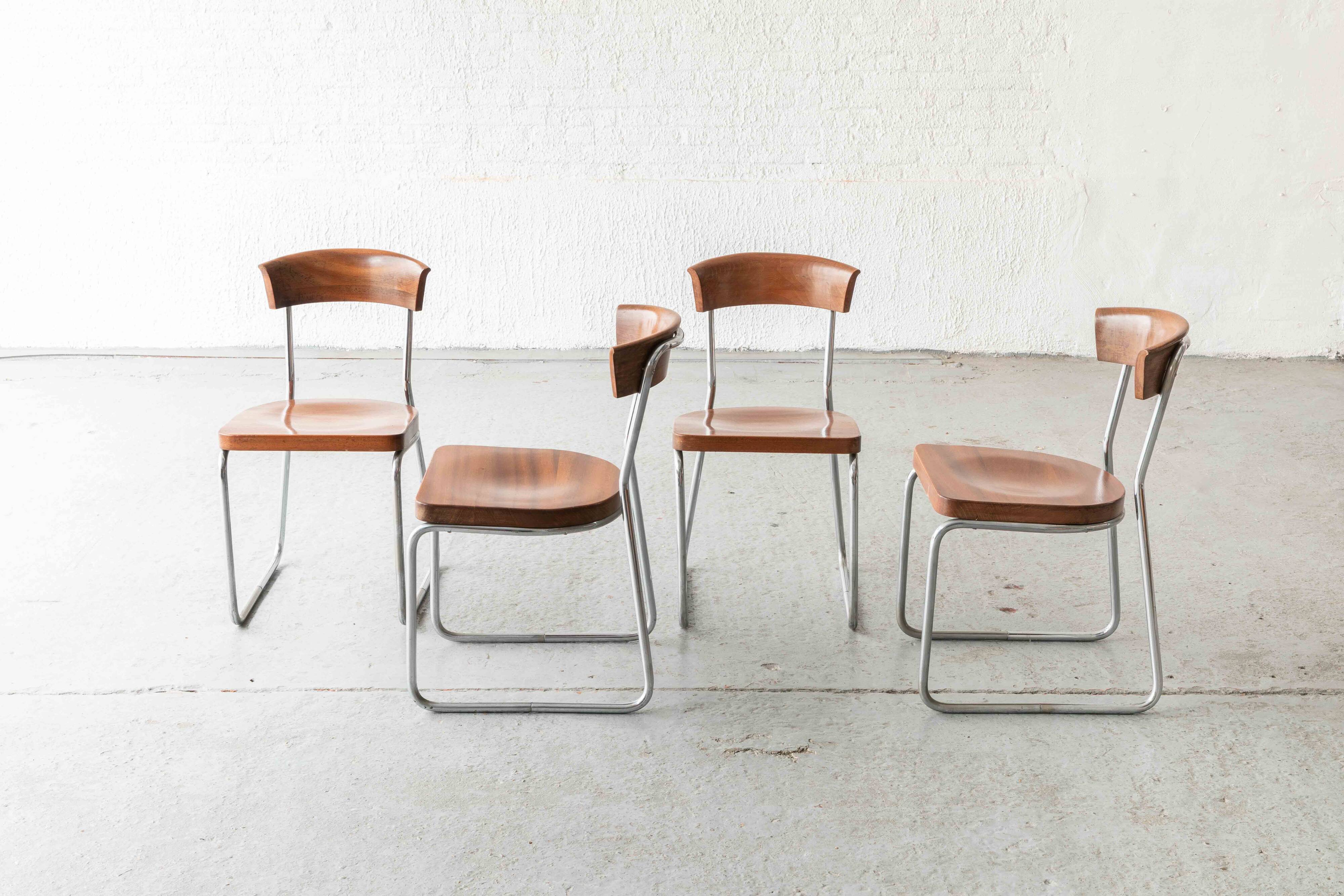 Set of 4 'B257' dining chairs by Emile Guillot, 1920s