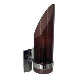 Vintage chrome and smoked altuglas wall light, France 1970s