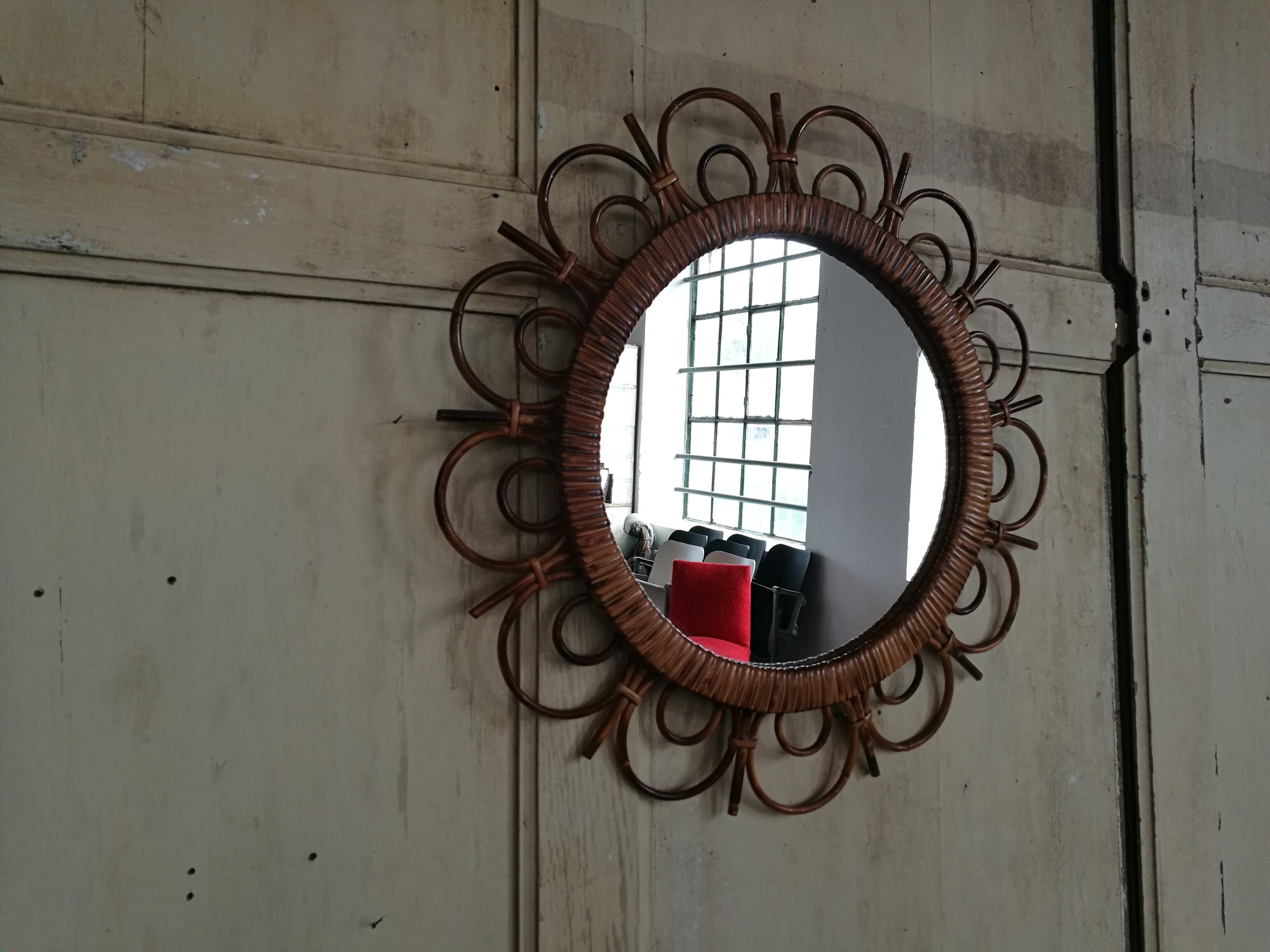 Miroir soleil en rotin vintage 57cm