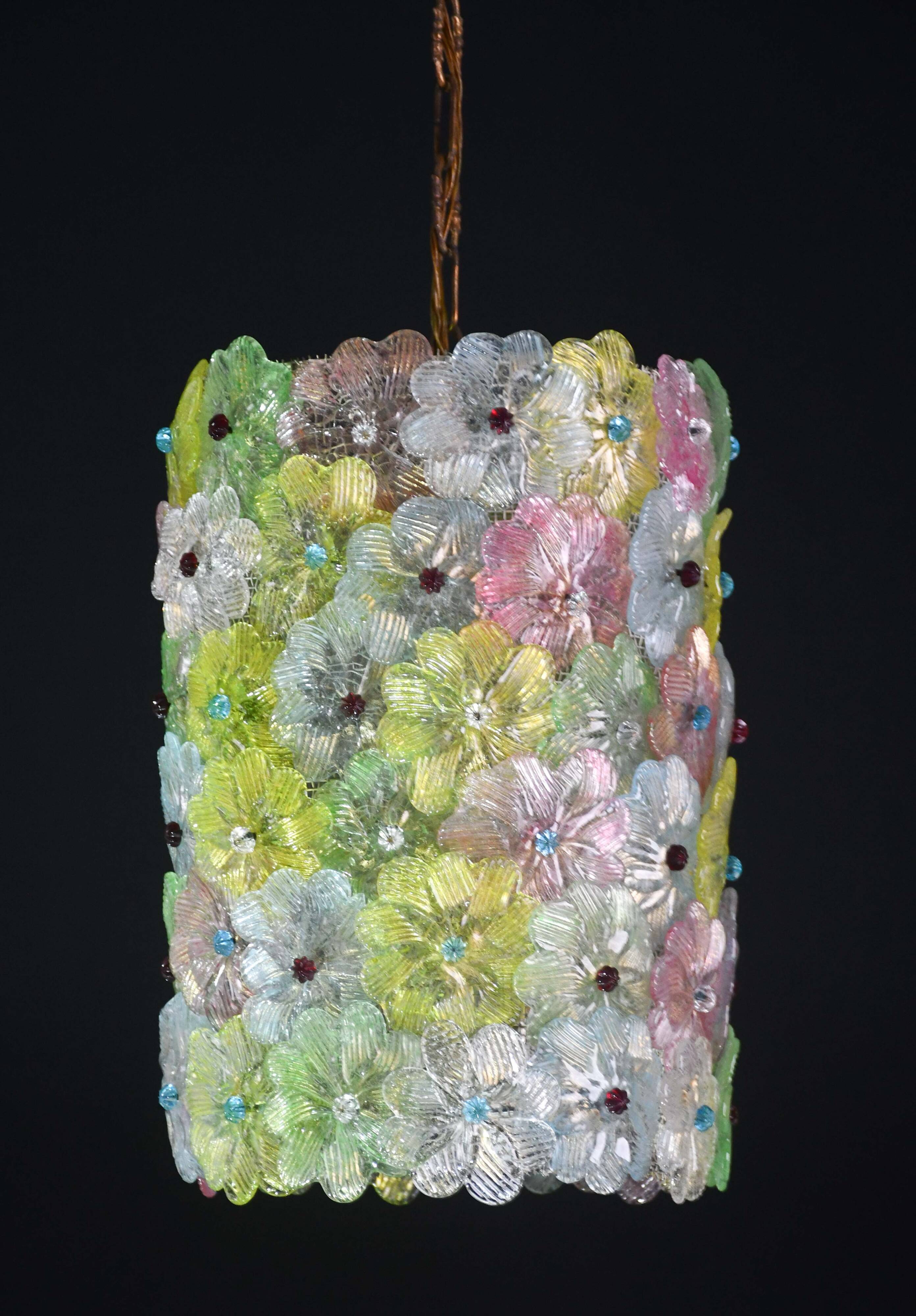 Amazing Vintage Multicolor Murano Glass Flower Chandelier by Seguso