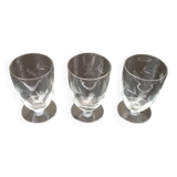 1930s 3 Glasses on pedestal Chiseled floral decoration