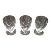 1930s 3 Glasses on pedestal Chiseled floral decoration