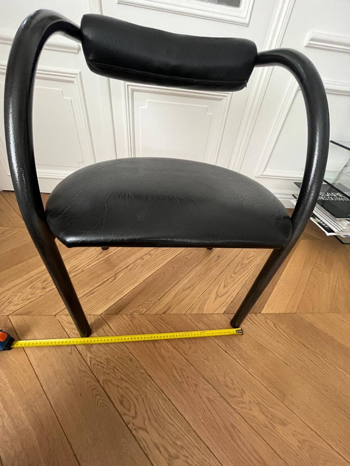 Danish design chair from the 80s, black tubular metal and faux leather.