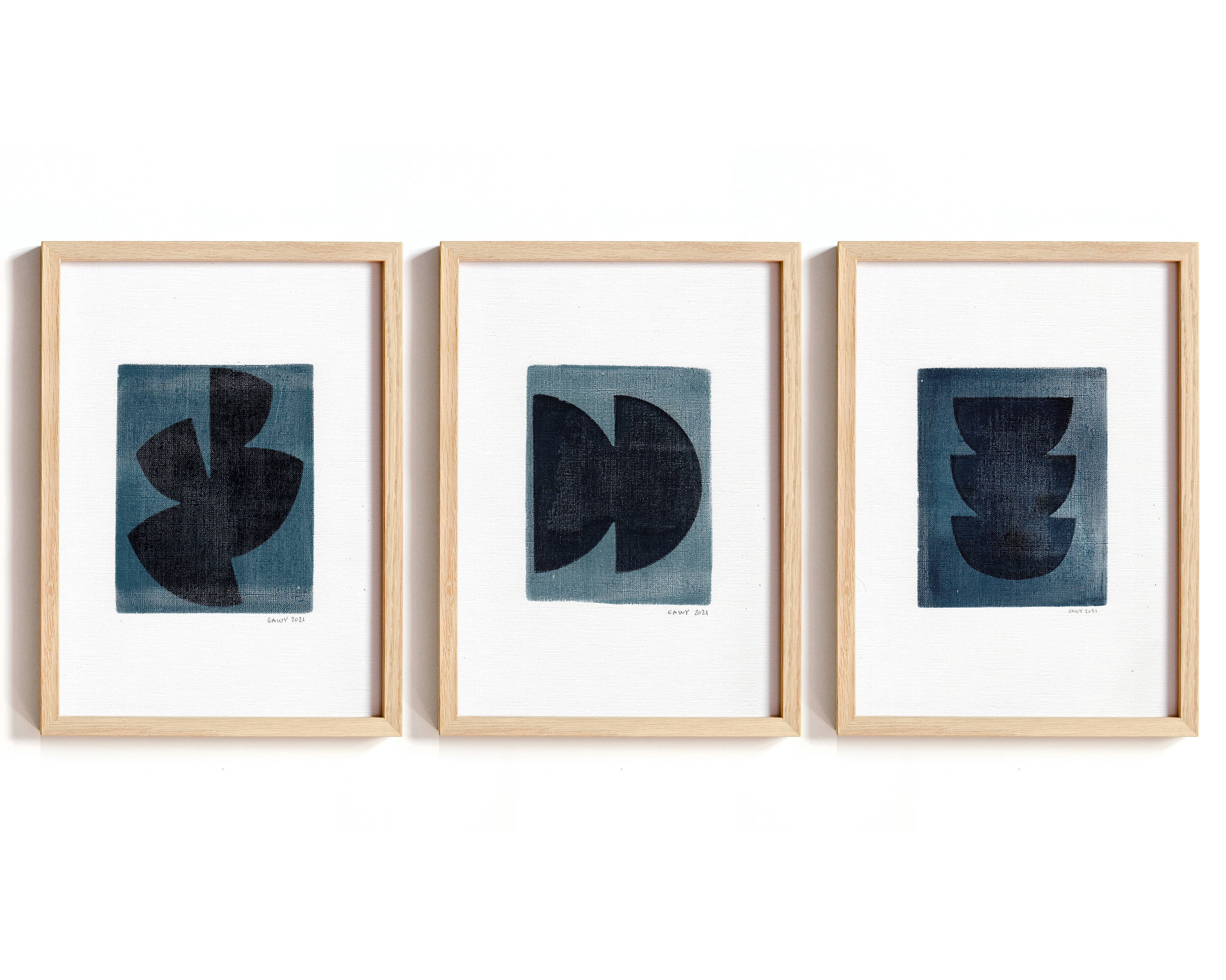 Trio of paintings on paper by Eawy