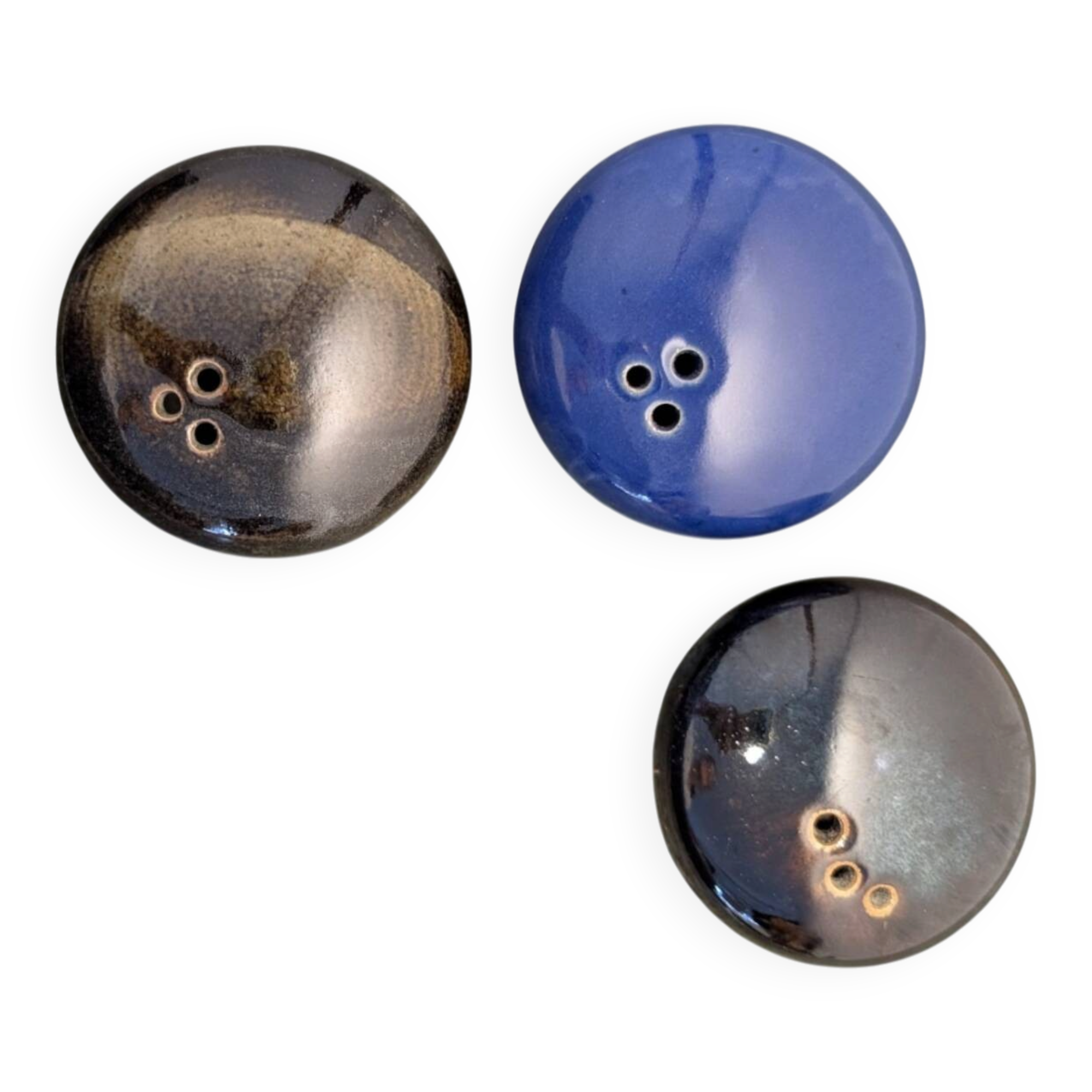 Set of 3 vintage glazed stoneware flower holders signed