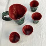 Art pottery of Val-de-Vie M.Clément pitcher with four cups dimension: height -20cm- l