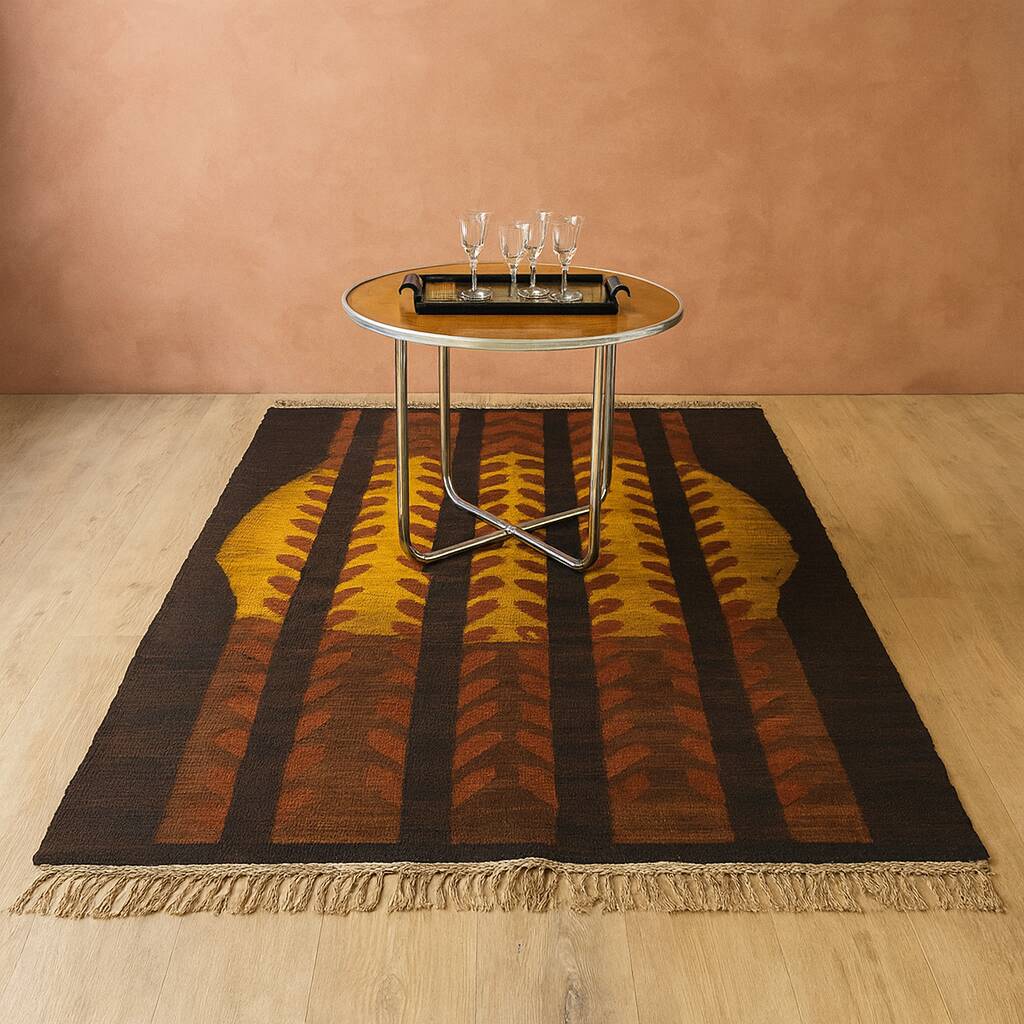Tapis kilim en laine vintage design Maria Janowska (Zachód) coucher de soleil