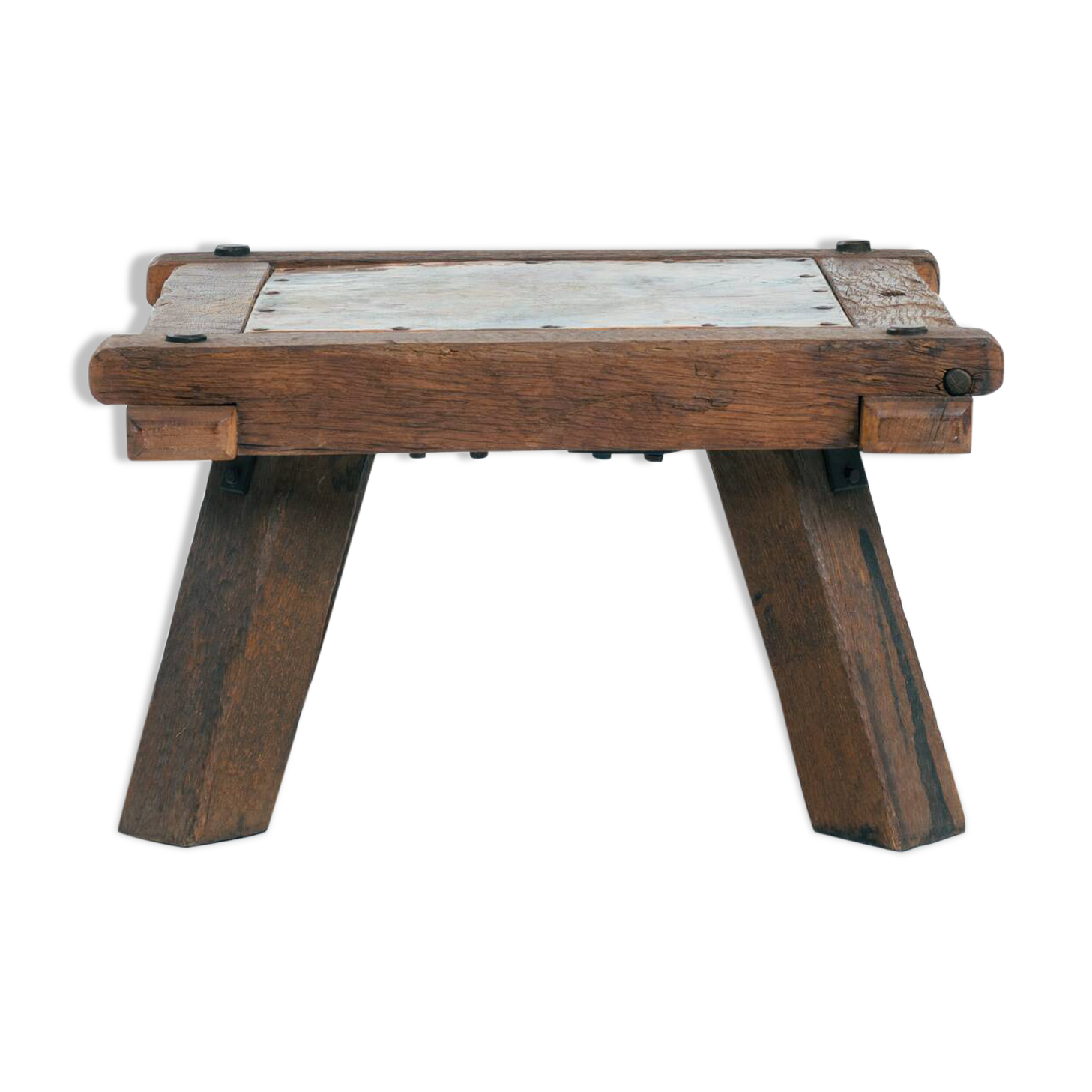 Brutalist copper and oak coffee or side table, 1970s