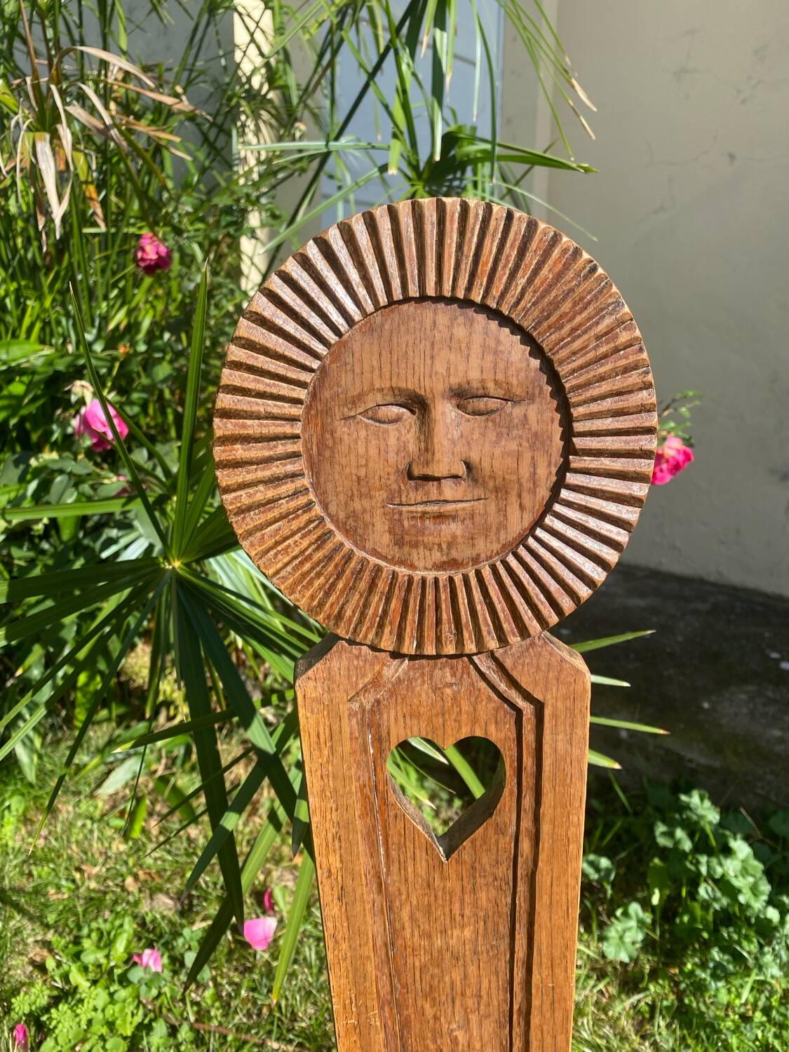 Pair of antique Catalan chairs with sun face motifs, Cerdagne