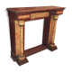 19th century wooden fireplace, faux marble paint. Can act as a console.