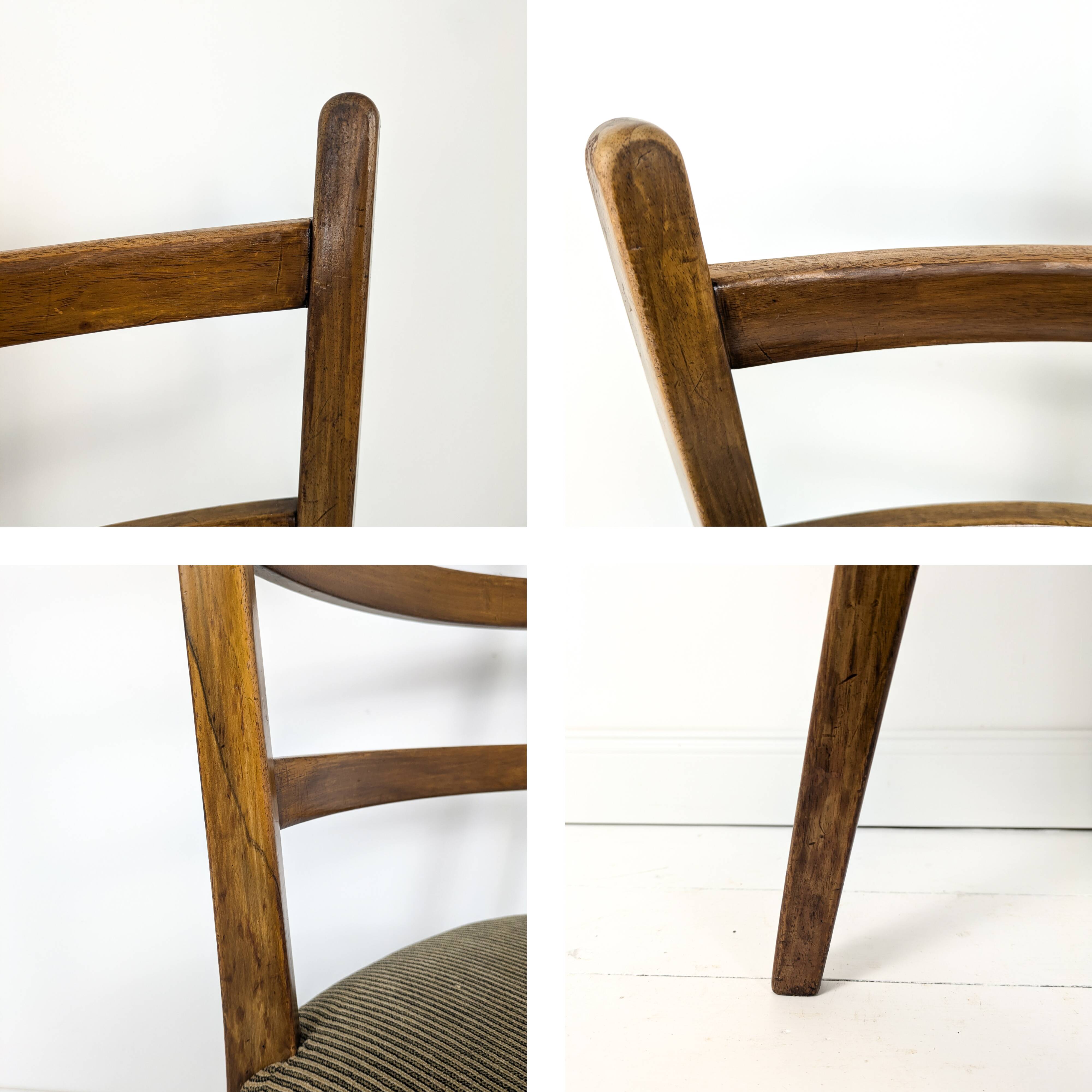 Paire de chaises vintage bois dossier barreaux, assise tissu, style 60s