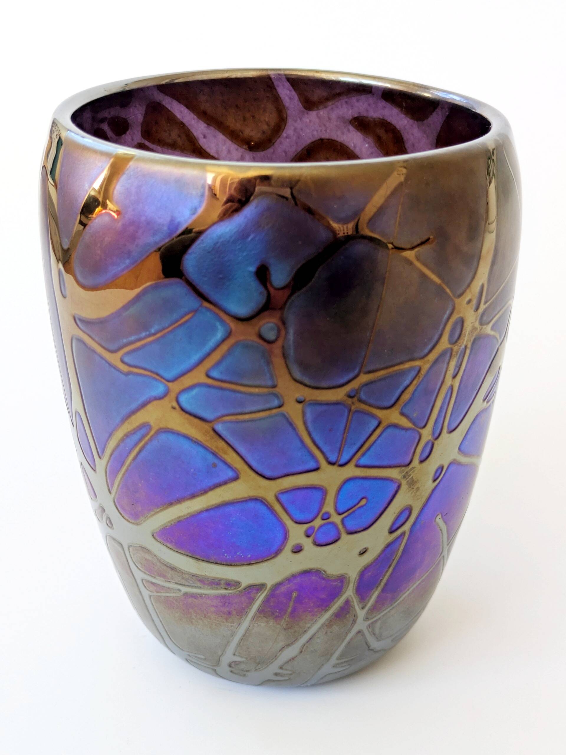 Rare Joska vase, Art Nouveau style, iridescent blown glass, Germany 1990