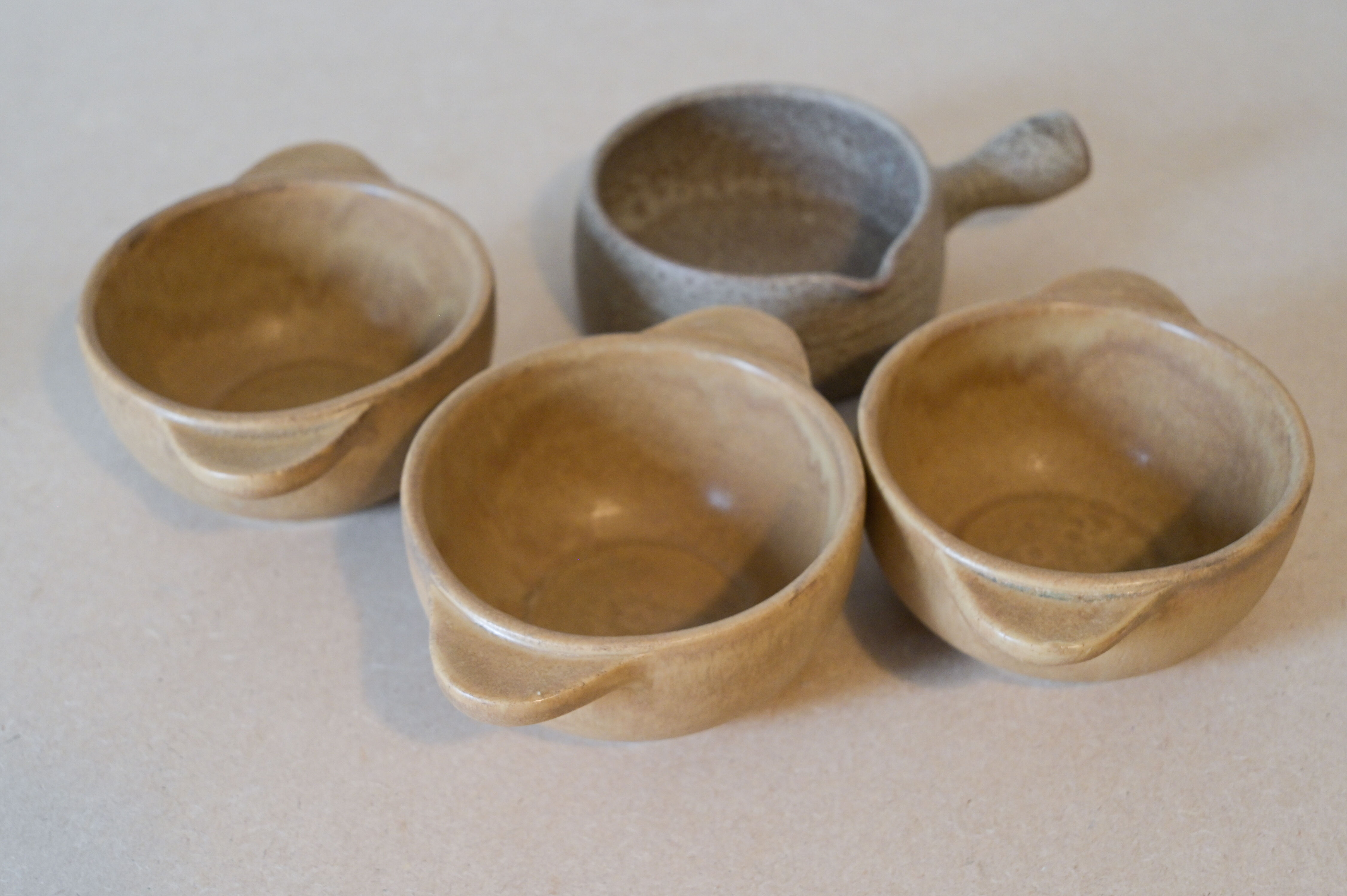Set caquelon and 3 stoneware bowls