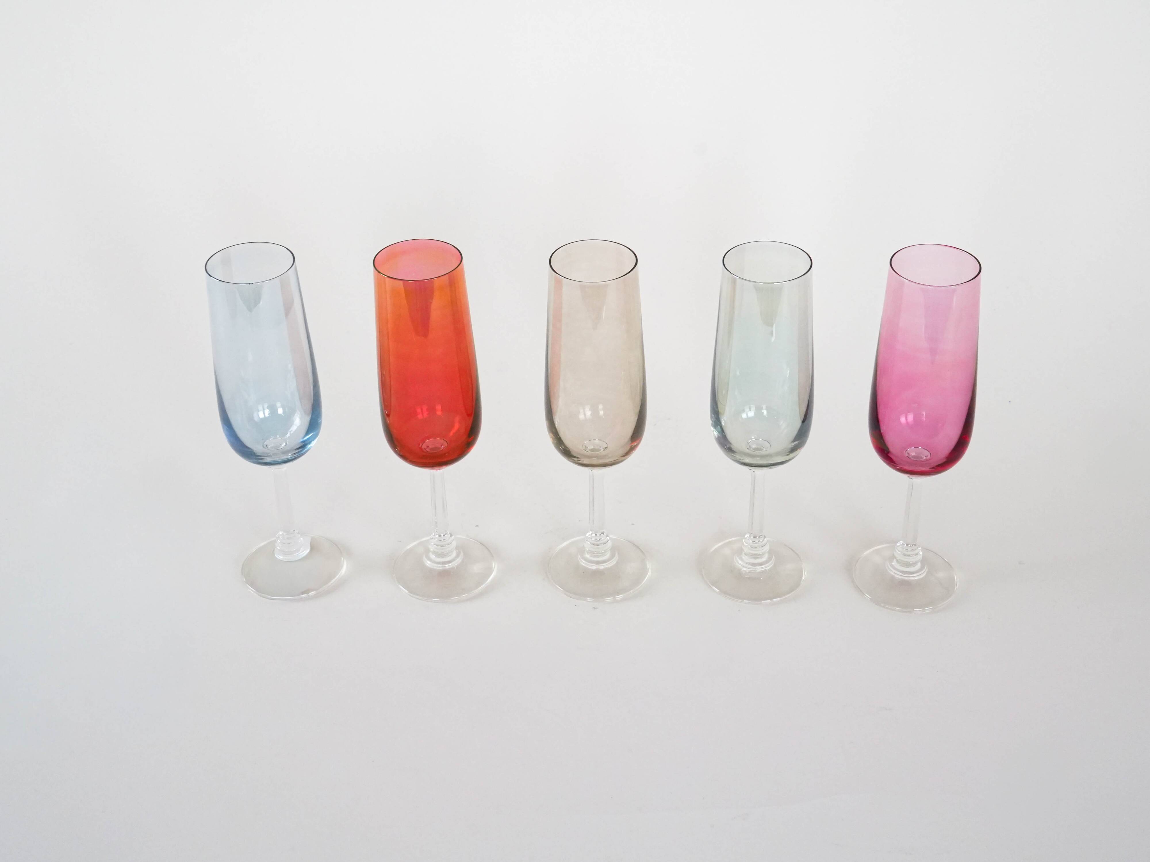 Set of coloured wine glasses, 1960s, made in Czechoslovakia