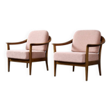Vintage Mid-Century Modern Wood and Fabric Armchairs from W. Knoll, Set of 2