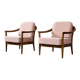 Vintage Mid-Century Modern Wood and Fabric Armchairs from W. Knoll, Set of 2
