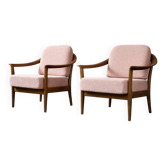 Vintage Mid-Century Modern Wood and Fabric Armchairs from W. Knoll, Set of 2