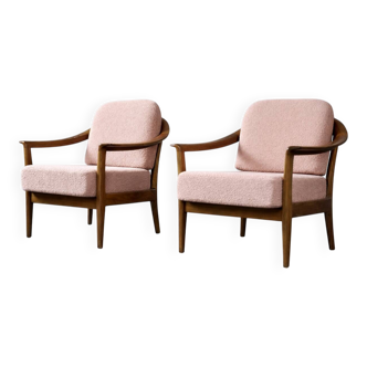 Vintage Mid-Century Modern Wood and Fabric Armchairs from W. Knoll, Set of 2