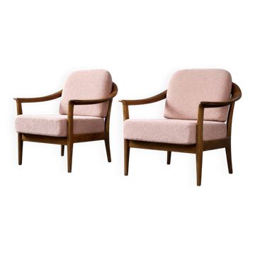 Vintage Mid-Century Modern Wood and Fabric Armchairs from W. Knoll, Set of 2