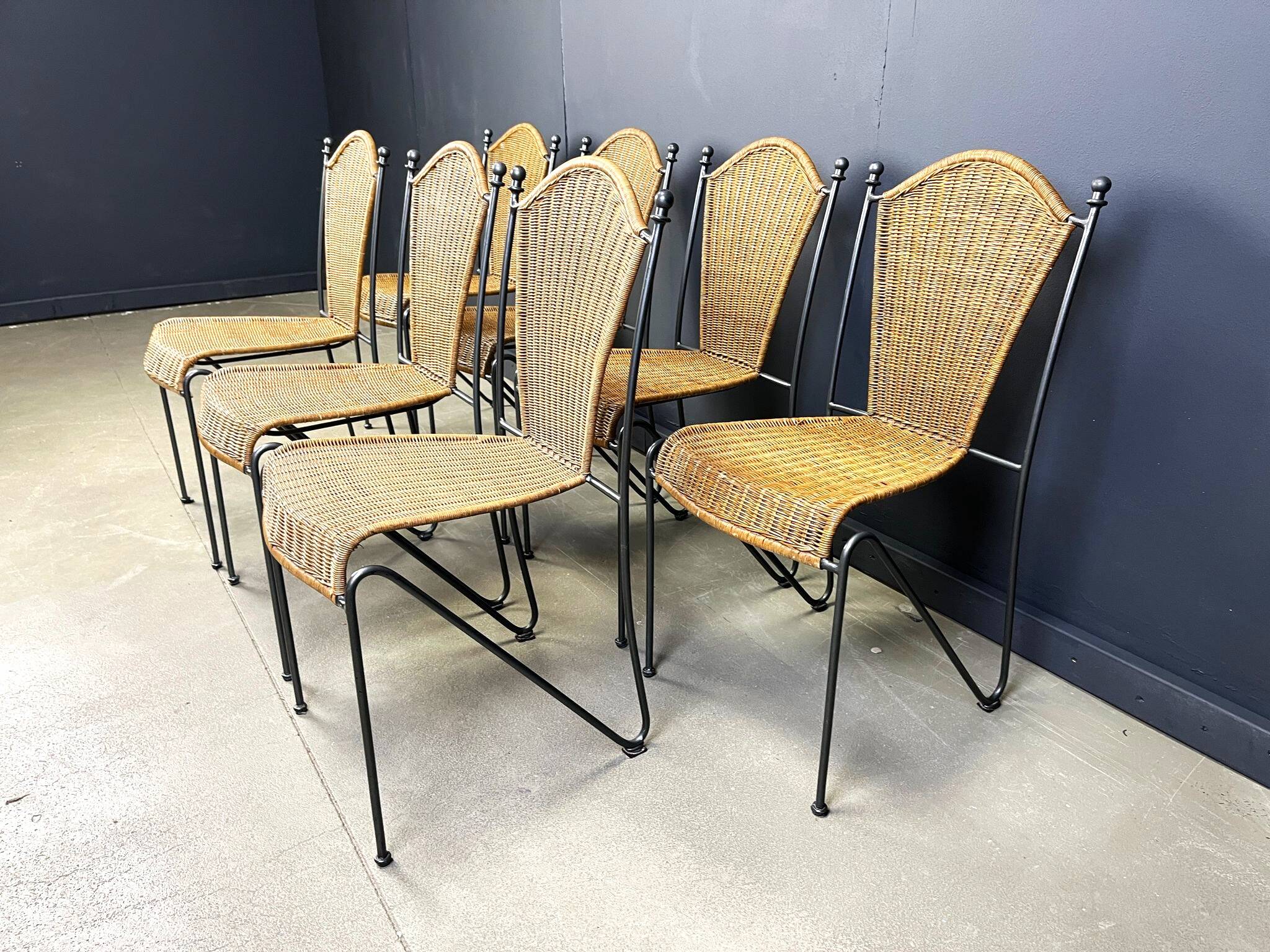 Wicker chairs by Frederick Weinberg, 1960s, set of 7