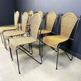 Wicker chairs by Frederick Weinberg, 1960s, set of 7