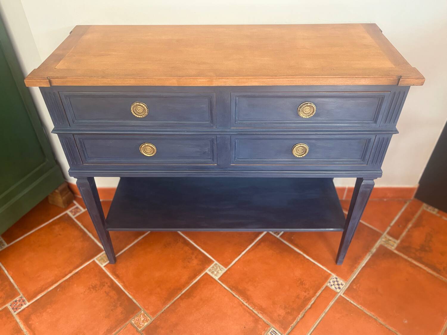 Console Louis XVI Oxford Navy – Meuble peint à la main vintage