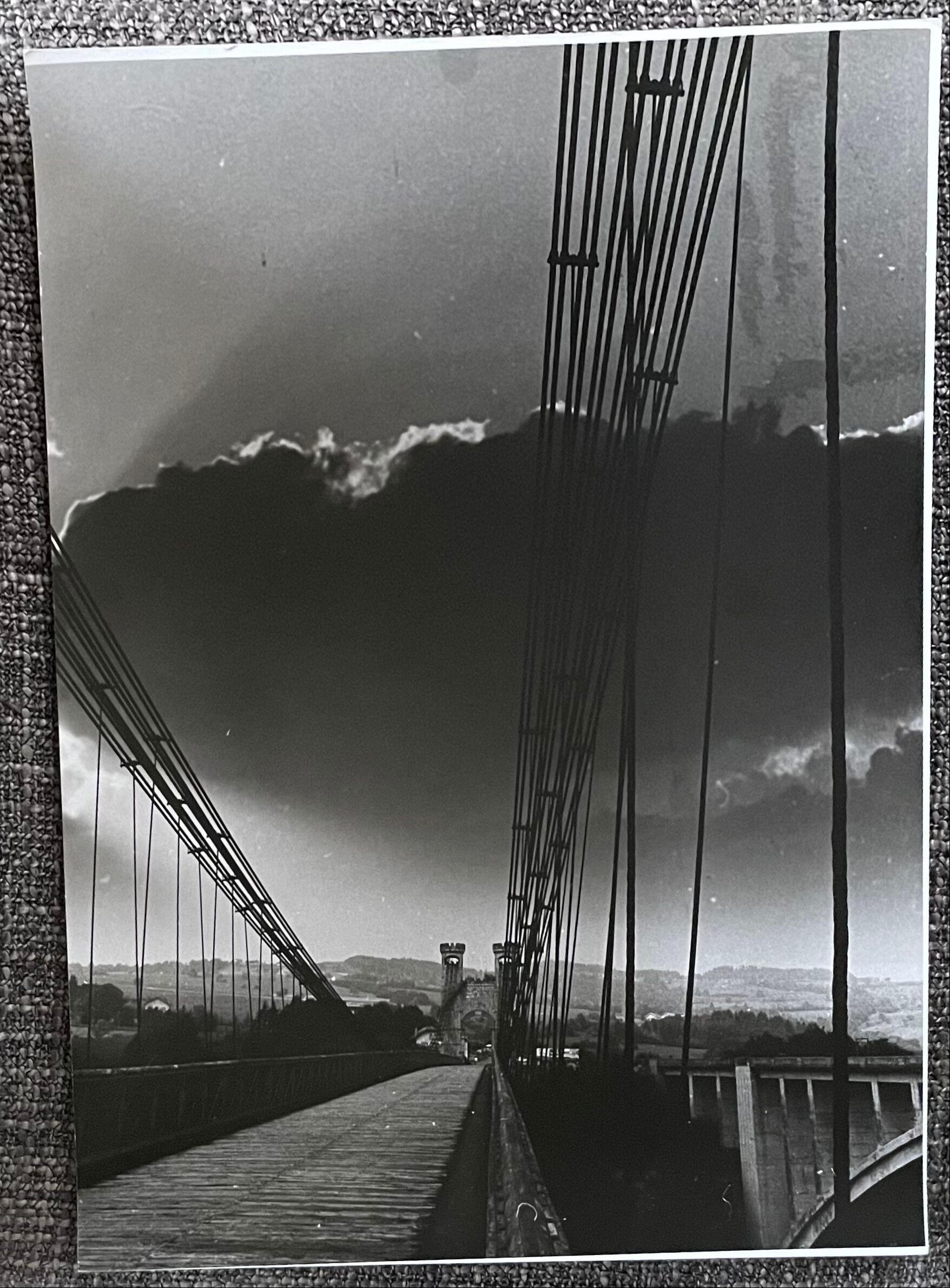 Photograph black and white silver print circa 1970 landscape bridge