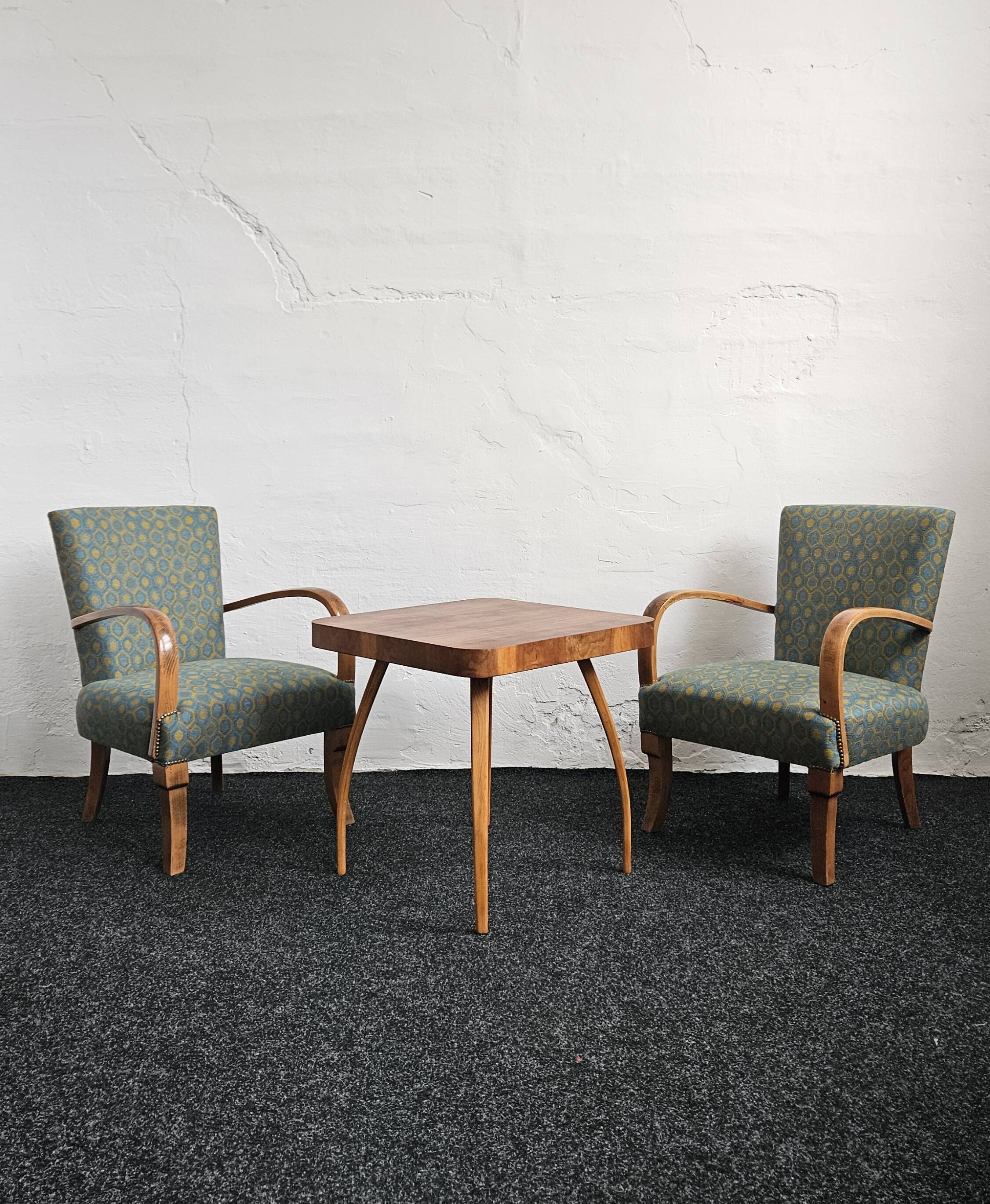 Fauteuils Art Déco et table Spider par Jindrich Halabala, 1940