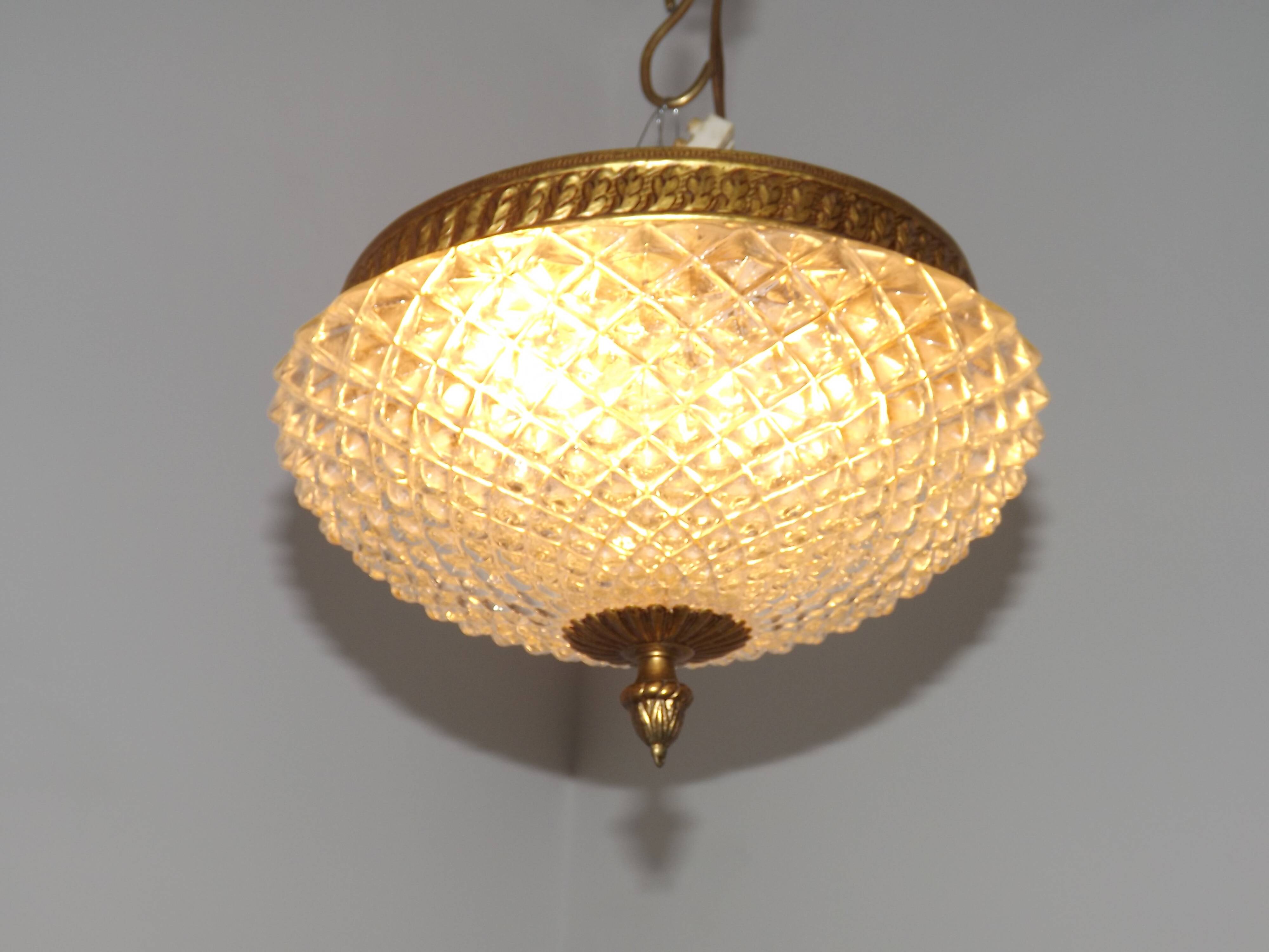 Brass and crystal diamond point ceiling light, France