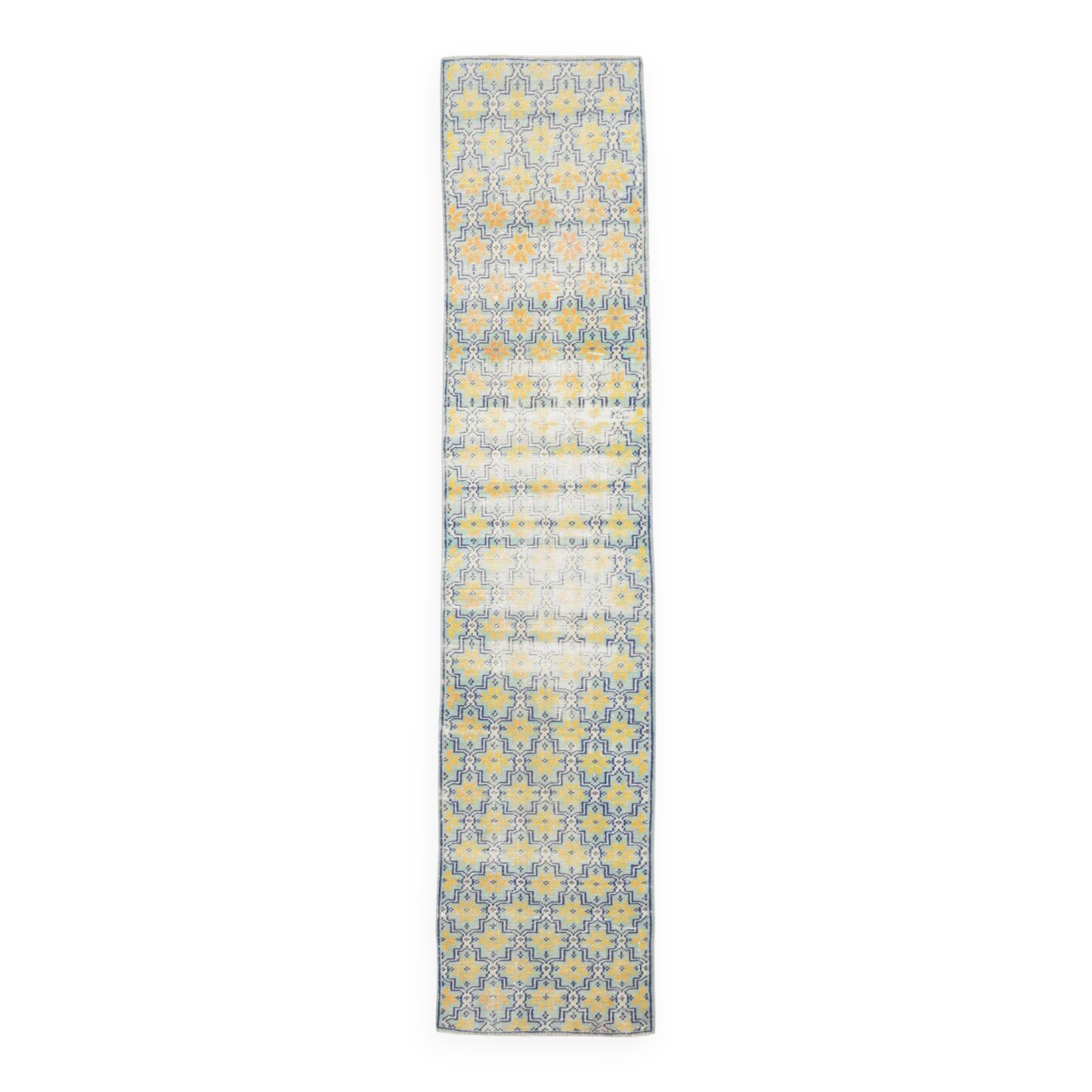 2x10 Blue & Yellow Vintage Runner Rug 73x328Cm