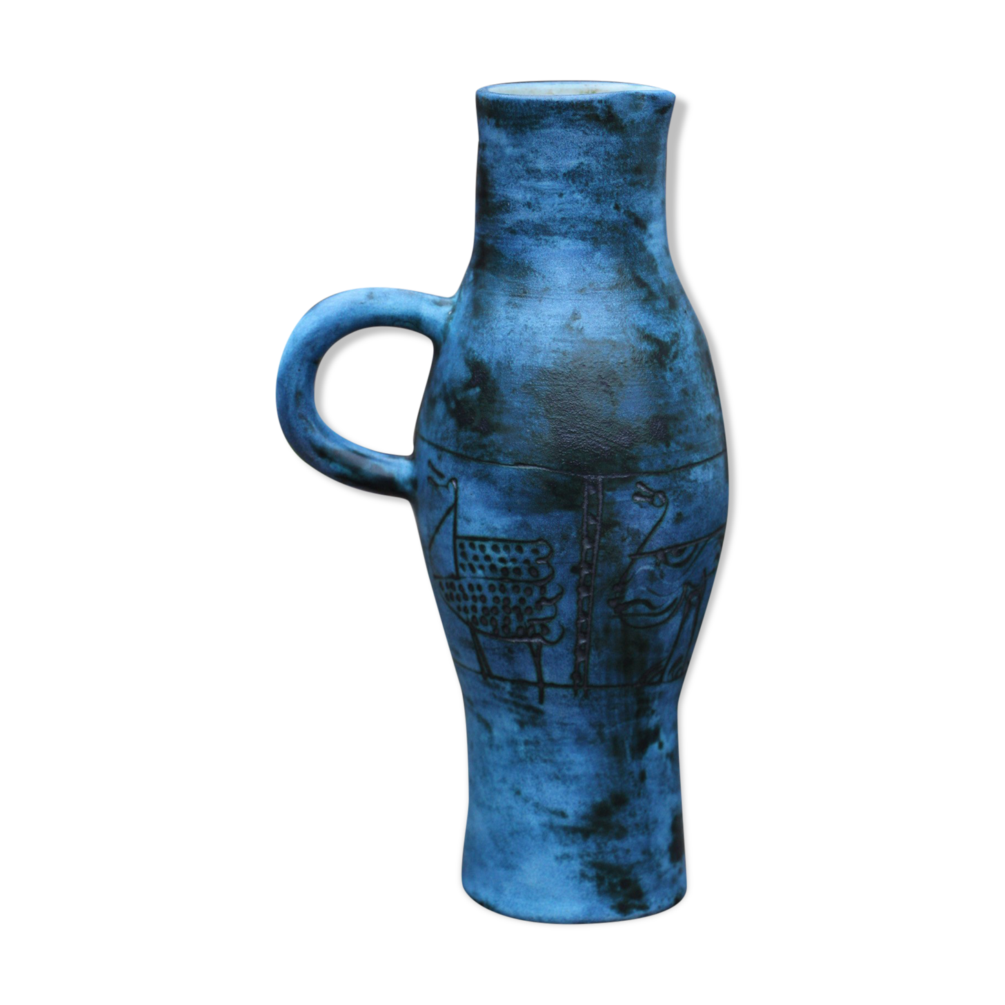 Pitcher - vase by Jacques Blin blue 1950
