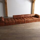 De Sede DS 88 Modular Sofa In Cognac Patchwork Leather, Switzerland 1970s