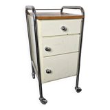 Mid-20th century metal cabinet table on wheels