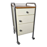 Mid-20th century metal cabinet table on wheels