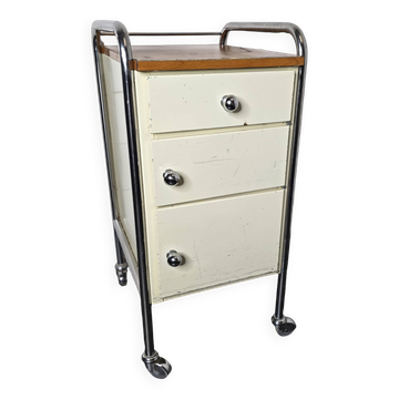 Table cabinet métallique sur roulettes milieu xxème