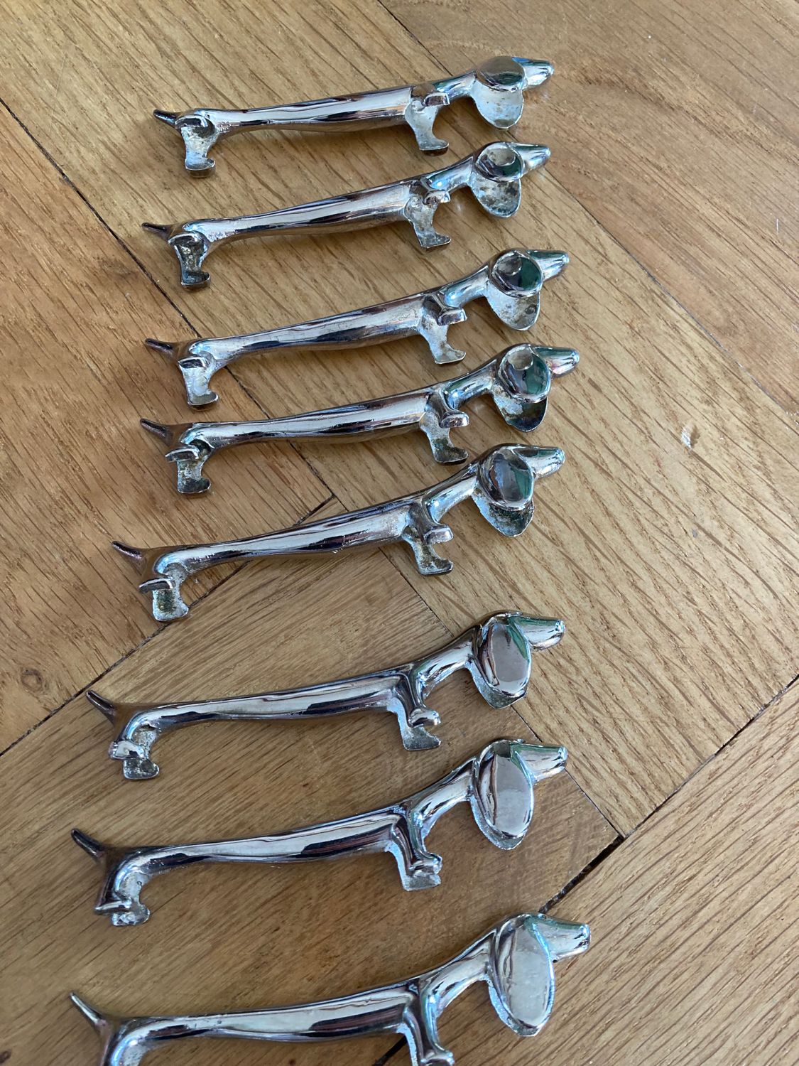 Knife doors dog basset / dachshund silver metal