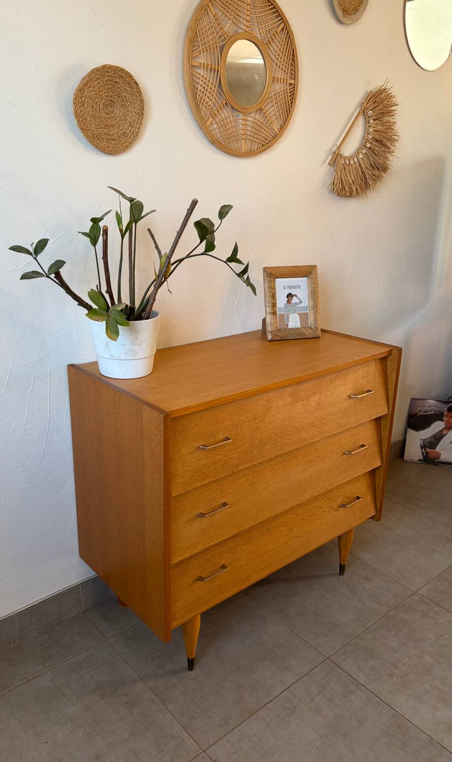 Vintage oak chest of drawers from the 1960s.