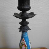 pair old candlesticks tin porcelain old french candlesticks