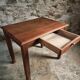 Vintage French walnut writing desk, 1950s Art Deco style, table with drawer, compact desk or side table